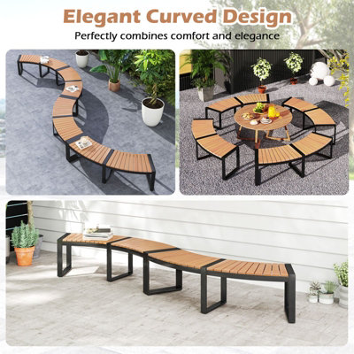 COSTWAY Patio Curved Bench Acacia Wood Fire Pit Bench w/ Slatted Seat — free download
