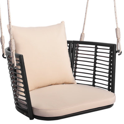 Costway Patio Hanging Rattan Basket Chair Swing Hammock Chair w/Seat Cushion