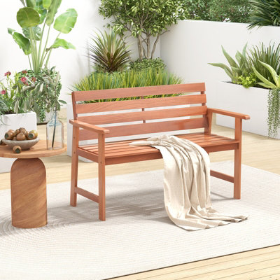 Costway Patio Hardwood Bench Outdoor Loveseat Backyard Wood 2-Seat Chair