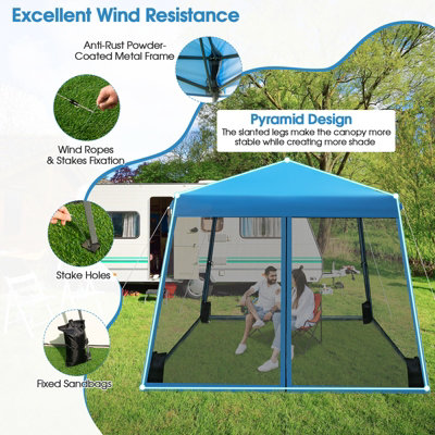 Costway Patio Outdoor Instant Pop-up Canopy Slant Leg Mesh Tent Foldable Gazebo - 6