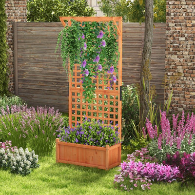 Costway Patio Planter Box Wooden Raised Garden Bed w/ Arch Trellis &  Hanging Roof