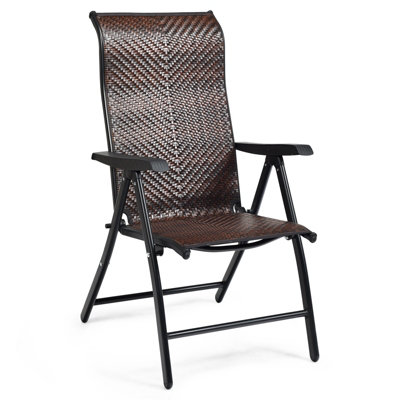 COSTWAY Patio Rattan Folding Chair Outdoor Wicker Portable Camping Chair-Brown
