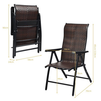 COSTWAY Patio Rattan Folding Chair Outdoor Wicker Portable Camping Chair-Brown