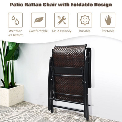 COSTWAY Patio Rattan Folding Chair Outdoor Wicker Portable Camping Chair-Brown