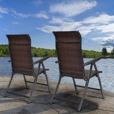 COSTWAY Patio Rattan Folding Chair Outdoor Wicker Portable Camping Chair-Brown