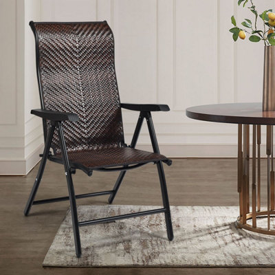 COSTWAY Patio Rattan Folding Chair Outdoor Wicker Portable Camping Chair-Brown