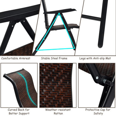 COSTWAY Patio Rattan Folding Chair Outdoor Wicker Portable Camping Chair-Brown