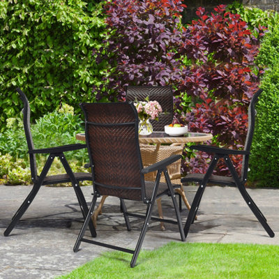 COSTWAY Patio Rattan Folding Chair Outdoor Wicker Portable Camping Chair-Brown