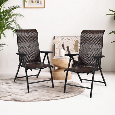 COSTWAY Patio Rattan Folding Chair Outdoor Wicker Portable Camping Chair-Brown