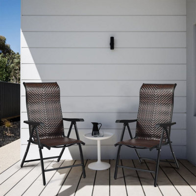 COSTWAY Patio Rattan Folding Chair Outdoor Wicker Portable Camping Chair-Brown