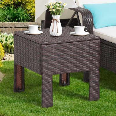 Costway Patio Rattan Lounge Chair Chaise Side Table Outdoor Recliner w/ Folding Canopy & Pillow - 9