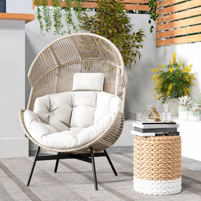 Costway Patio Ratten Lounge Basket Chair Indoor Outdoor Wicker Egg Chair w/ Cushions - 4