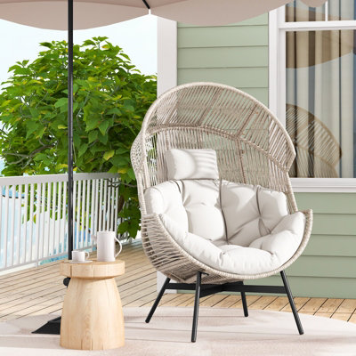 Costway Patio Ratten Lounge Basket Chair Indoor Outdoor Wicker Egg Chair w/ Cushions - 5