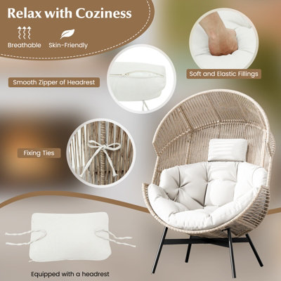Costway Patio Ratten Lounge Basket Chair Indoor Outdoor Wicker Egg Chair w/ Cushions - 8