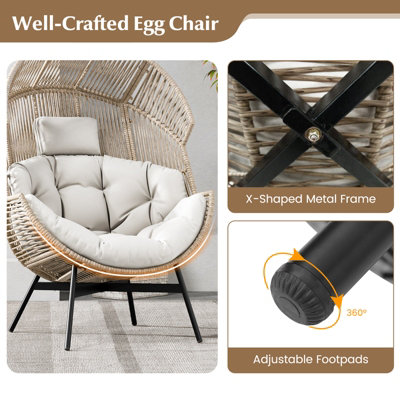 Costway Patio Ratten Lounge Basket Chair Indoor Outdoor Wicker Egg Chair w/ Cushions - 9