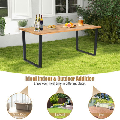 COSTWAY Patio Rectangle Dining Table 175 x 80cm Acacia Wood Table-Natural