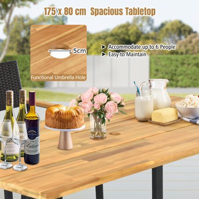 COSTWAY Patio Rectangle Dining Table 175 x 80cm Acacia Wood Table-Natural