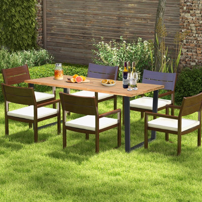 COSTWAY Patio Rectangle Dining Table 175 x 80cm Acacia Wood Table-Natural