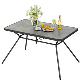 Costway Patio Rectangle Dining Table Outdoor Table w/ Umbrella Hole Marble-Like Tabletop