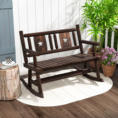 Costway Patio Rocking Bench Carbonized Wood Double Rocker Lovesear w ...