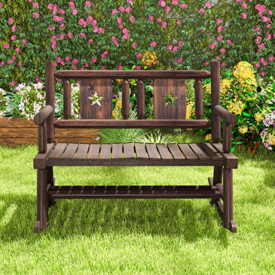 Costway Patio Rocking Bench Carbonized Wood Double Rocker Lovesear w ...