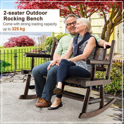 Costway Patio Rocking Bench Carbonized Wood Double Rocker Lovesear w ...