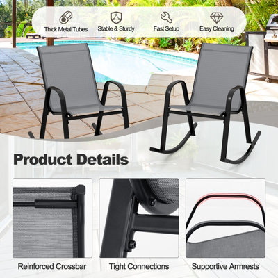Costway Patio Rocking Chair Set of 2 Outdoor All-weather Metal Rockers - 6
