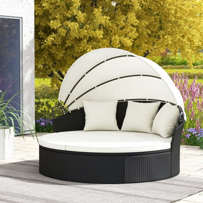 Costway Patio Round Wicker Daybed Clamshell Separated Seating