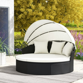 Costway Patio Round Wicker Daybed Clamshell Separated Seating Sectional Sofa