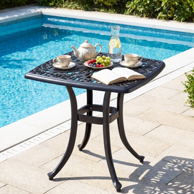 glass patio table with umbrella hole uk DKIEI 150x90cm Rectangle Outdoor Dining Table, Top Garden Hole, Table with Steel Frame for Yard Bistro Lawn Balcony, Black Garden this outdoor dining table withstands the elements for years of quality use VINGLI 32" Square Glass Patio