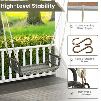 Costway Patio Swing Bench Backless Rattan Woven Patio Wicker w/ Hanging ...