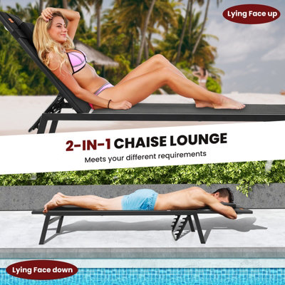 Costway Patio Tanning Lounge Chair Outdoor 5 Position Reclining