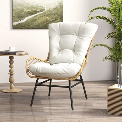 COSTWAY Patio Wicker Chair Outdoor Rattan Dining Chair w/ Soft Cushion ...