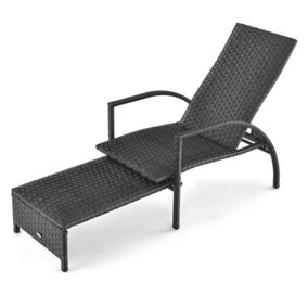 Costway Patio Wicker Recliner Outdoor Adjustable Rattan Lounge Chair w/ Ottoman