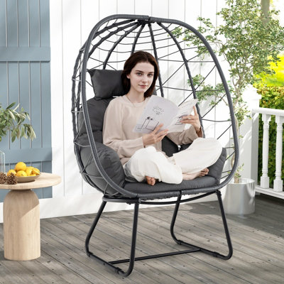 Costway PE Wicker Egg Chair Indoor Outdoor Lounge Chair Patio Basket Chair - 4