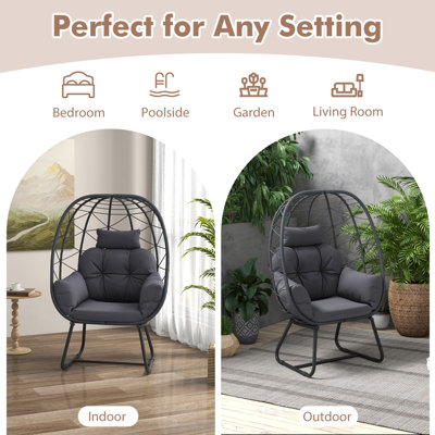 Costway PE Wicker Egg Chair Indoor Outdoor Lounge Chair Patio Basket Chair - 7