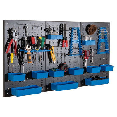 COSTWAY Pegboard Wall Organizer 9-Bin Parts Rack Organizer w/Hammer ...