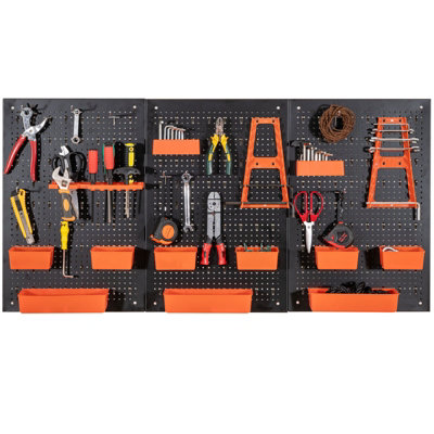 COSTWAY Pegboard Wall Organizer 9-Bin Parts Rack Organizer w/Hammer ...