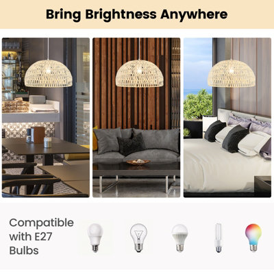 Costway Pendant Light Paper Round Ceiling Light w/ Adjustable Hanging Rope& E27