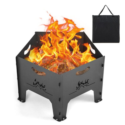 Costway Pentagon Outdoor Fire Pit Collapsible Portable Plug Camp Firepit  Wood Burning