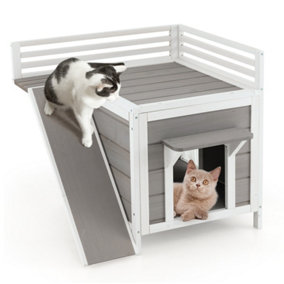 Costway Pet Dog House Wooden Dog Room Shelter Cat Condo All-Weather Puppy House