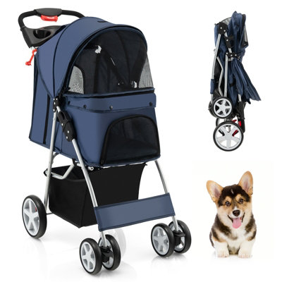 Costway Pet Stroller Cat Dog Folding Carrier Strolling Cart w/ Storage ...