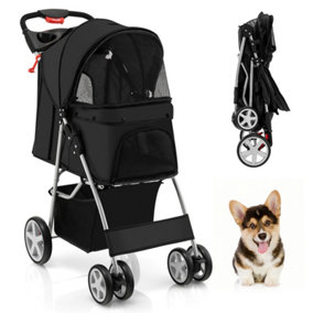 Costway Pet Stroller Cat Dog Folding Carrier Strolling Cart w/ Storage Basket