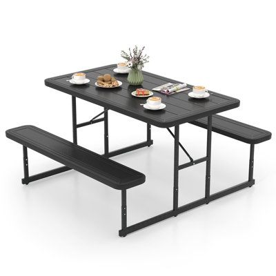 COSTWAY Picnic Table Bench Set Camping Dining Table for 2-4 People-Black