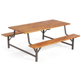 Costway Picnic Table Bench Set Solid Outdoor Wood Patio Dining Table and Bench