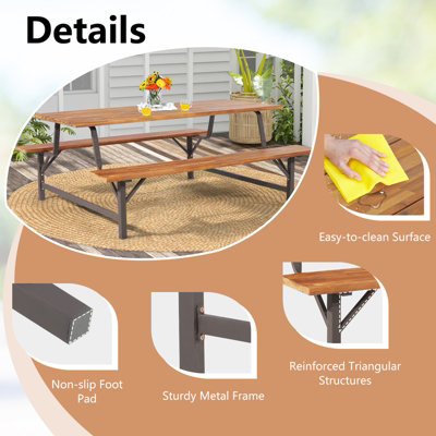 Costway Picnic Table Bench Set Solid Outdoor Wood Patio Dining