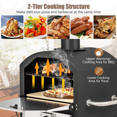 COSTWAY Pizza Oven Outdoor Portable Wood Pellets Fired BBQ with Grill