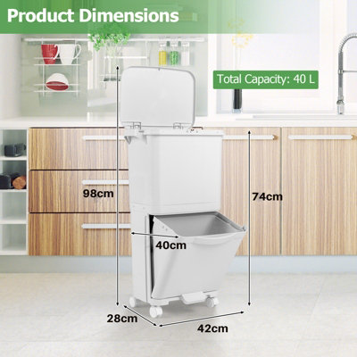COSTWAY Plastic Step-on Trash Can 40L Kitchen Garbage Bin w