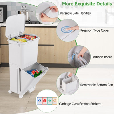 COSTWAY Plastic Step-on Trash Can 40L Kitchen Garbage Bin w
