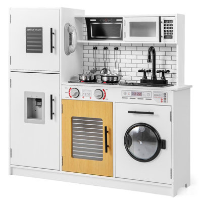 COSTWAY Play Kitchen Toy Set with Water Dispenser Kids Kitchen Playset w/ Sounds & Lights
